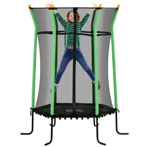 Trambulină Elastică pentru Copii 3-10 Ani cu Intrare cu Fermoar și Bare Căptușite, Ø163.5x190 cm, Verde