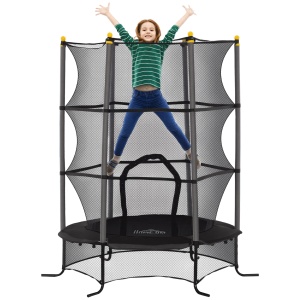 Trambulină pentru Copii 3-10 Ani cu Plasă de Siguranță, Suprafață Elastică cu Bare Capitonate, Ø163x190 cm, Negru