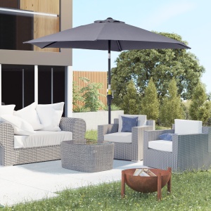 Umbrela de Gradina cu Manivela, din Aluminiu si Poliester Gri si Negru, Φ2,6x2,35m - Img 2