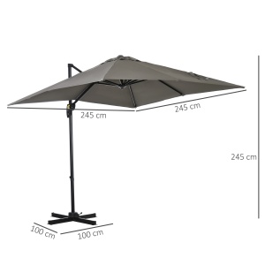 Umbrelă de Grădină cu Manivelă, Rotire la 360° și Copertină Reglabilă pe 5 Niveluri, 2.5x2.5 m, Gri Deschis - Img 3