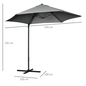 Umbrelă de Grădină cu Rotație la 360°, Braț, Bază în Cruce și Orificiu de Ventilație, Ø256x245 cm, Gri Închis - Img 3