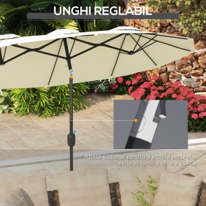 Umbrelă de Grădină Dublă Înclinabilă la 45° cu Manivelă si 3 Orificii de Ventilație, 295x152x222 cm, Bej - Img 4