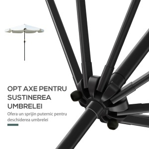 Umbrelă de Grădină Înclinabilă cu Deschidere cu Manivelă și Orificiu de Aerisire, Ø266x248.5 cm, Crem - Img 7