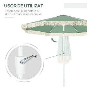 Umbrelă de Grădină Înclinabilă cu Franjuri, Manivelă şi Tijă în 2 Secţiuni, Ø2.65x2.45 m, Verde - Img 5