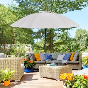 Umbrelă de Grădină Înclinabilă cu Manivelă și 18 Spițe din Metal și Poliester, Ø250x240 cm, Gri Deschis - Img 2