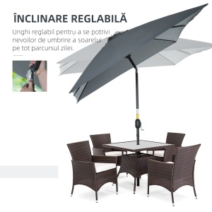 Umbrelă de Grădină Înclinabilă cu Manivelă și 6 Spiţe, 2x3 m, Gri Închis - Img 4