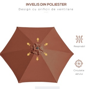 Umbrelă de Grădină Înclinabilă cu Manivelă și 6 Spițe din Aluminiu, 2.6x2.35 m, Cafeniu - Img 7