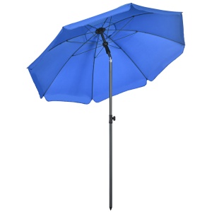 Umbrelă de Plajă 1.8x2 m cu Inclinație la 45° și 8 Stecche, Poliester și Oțel, Albastru - Img 1