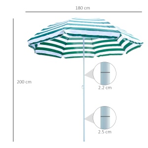 Umbrelă de Plajă cu Acoperiș Înclinabil la 45°, Ø1.8x2 m, Verde și Alb - Img 3