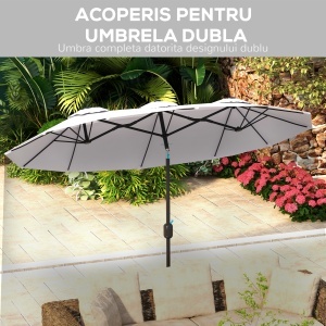 Umbrela de soare de gradina basculabila dubla cu deschidere cu manivela, copertina cu orificii cu ventilatie si 12 nervuri, 295x152x222cm, alb - Img 5