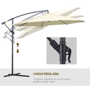 Umbrelă de Soare Excentrică cu Bază în Cruce Inclusă, din Metal și Poliester, 3x2,5 m, Bej - Img 5