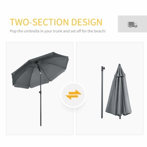 Umbrela de soare pentru plaja din Poliester si Otel cu 8 Nervuri, cu Tetiera care se Inclina la 45° si Design in 2 Sectiuni, Ø180x209 cm, Gri - Img 8