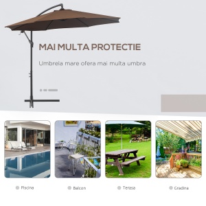Umbrelă Exterioară cu Manivelă, din Oțel și Poliester Rezistent la UV, Ø295x245 cm, Cafea - Img 7