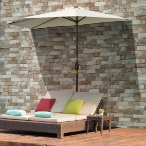 Umbrela Semicirculara cu 20 Lumini LED, Panou Solar, Manivela si Tija in 2 Sectiuni, 265x135x240 cm, Bej - Img 2