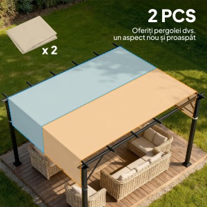 2 Bucăți Husă de Schimb pentru Pergolă, Copertină de Umbrire, Ușor de Instalată, pentru Pergolă 3 x 3(m), Bej - Img 4