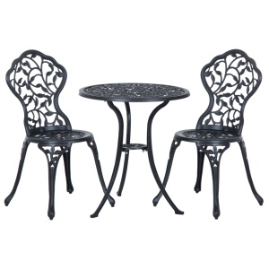 3pcs Patio Bistro Set Cast Aluminum Table Chair Outdoor Furniture Antique Black - Img 1