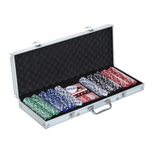 500pcs set de poker 2 pachete de carti, cu zaruri si valiza