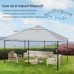 Acoperiș de Schimb 4x3 m pentru Gazebo Anti-UV din Poliester cu Aerisire, Gri Deschis - Img 3