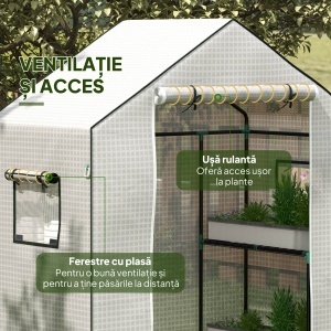 Acoperiș de Schimb pentru Seră PE Walk-in cu Ușă Rulabilă și Ferestre, 143 x 70 x 190cm, Verde - Img 6