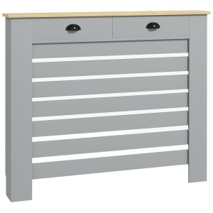 Acoperiș pentru calorifer din MDF cu doghe, cu 2 sertare, 111x19x95.5 cm, Gri - Img 1