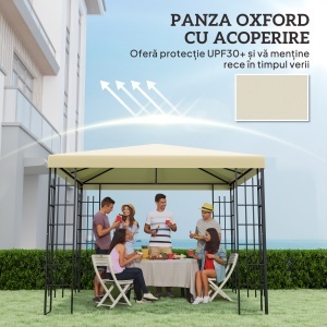 Acoperiș pentru Foișor 3x3 m cu 8 Orificii din Țesătură Oxford 600D Cremă - Img 6