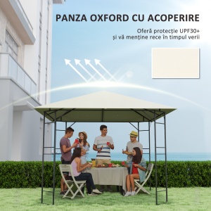 Acoperiș pentru Foișor de Grădină cu 8 Orificii de Drenaj, 298x298 cm, Alb Crem - Img 6