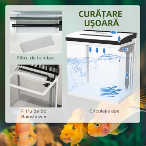 Acvariu de 28L cu Iluminare LED, Orificii de Ventilație și Pompă Silențioasă, 38x26x38 cm, Alb - Img 6