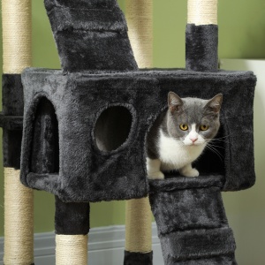 Albero Tiragraffi per Gatti con Due Cucce in Peluche e Sisal, Grigio, 50x50x170cm - Img 8