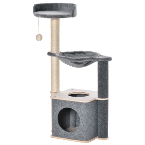 Ansamblu de joaca pentru pisici, Lemn/Plush, 48 x 34 x 95 cm, Gri - Img 1