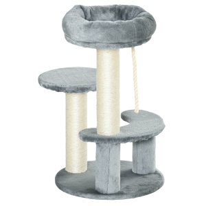Ansamblu pentru Pisici cu 3 Niveluri din Plus Sisal Natural Gri Ф40x65cm - Img 1