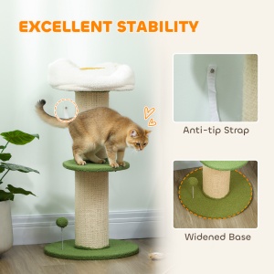 Ansamblu pentru Pisici, din Sisal și Pat în Formă de Floare Verde, 92cm - Img 6