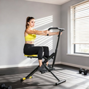 Aparat Total Crunch Pliabil cu Scaun Reglabil, din Metal și Plastic, 57x105x115 cm, Galben - Img 2