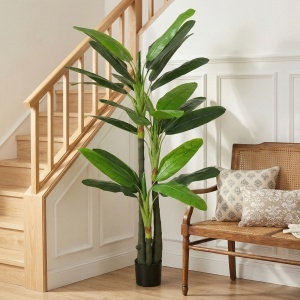 Arbore Artificial de Banan 180 cm cu Ghiveci, Plantă Falsă cu 18 Frunze pentru Decor Interior sau Birou, Verde - Img 6
