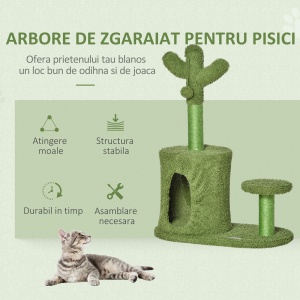 Arbore de Zgariat pentru Pisici pana la 4,5 kg in Forma de Cactus cu Mingii si Culcus, 60x35x78cm - Verde - Img 7