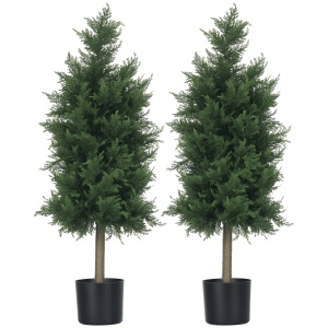 Arbori Topiari de Cedru Artificial, Set de 2 Plante Artificiale în Ghivece, Plante Decorative, 38x12.5x90 cm, Verde - Img 1