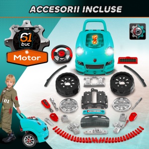 Atelier Jucarie Camion – Motor & 61 Accesorii, cu Roti si Maner - Img 5