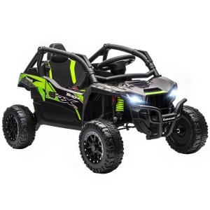 ATV Electric pentru Copii 3-5 Ani 12V cu Licență KAWASAKI, Dublu Motor, Telecomandă și Muzică, Negru