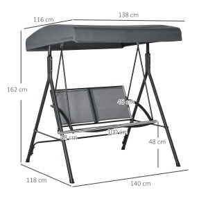 Balansoar cu 2 Locuri de Gradina pentru Exterior cu Baldachin Reglabil si Sezuta din Textilen, 140x118x162cm Gri - Img 2