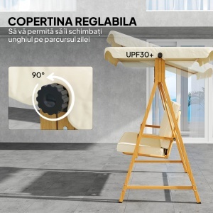 Balansoar de Grădină 3 Locuri cu Acoperiș și Perne 195x120x170cm Bej - Img 5