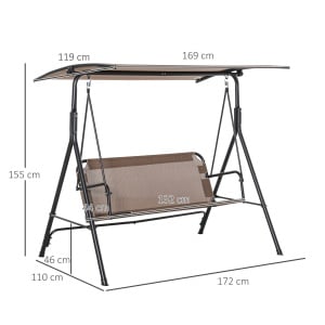 Balansoar de Gradina/Terasa 3 Locuri cu Baldachin Reglabil din Metal si Textilen, 172x110x155 cm, Maro - Img 3