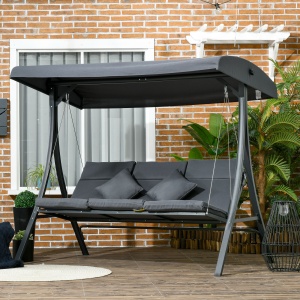 Balansoar pentru Exterior de Grădină cu 3 Locuri și Acoperiș Reglabil, Perne Decorative, 202x115x168 cm, Gri - Img 2