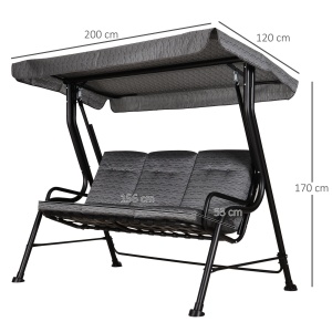 Balansoar pentru Gradina pentru 3 Persoane cu Copertină Reglabilă și Perne, 200x120x170cm, Negru - Img 3
