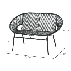 Bancă Acapulco cu Brațe, Perne și Cadru din Oțel, Greutate Maximă 260 kg pentru Balcon, Terasă, Grădină 132x72x83 cm Negru - Img 3