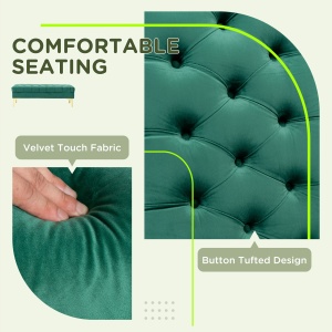 Bancă cu Husă Capitonată din Catifea cu Picioare Metalice pentru Hol, Coridor și Living, 118x45x42 cm, Verde - Img 5