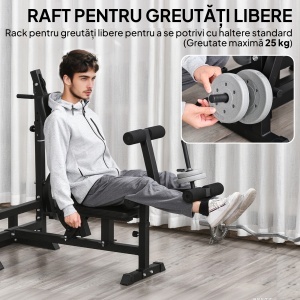 Bancă de Antrenament cu Suport pentru Halteră, 210x110x103-123 cm, Negru - Img 6