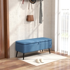 Bancă de depozitare 40", tapițată din material textil cu picioare din oțel pentru Living sau Dormitor, Albastru Închis - Img 2