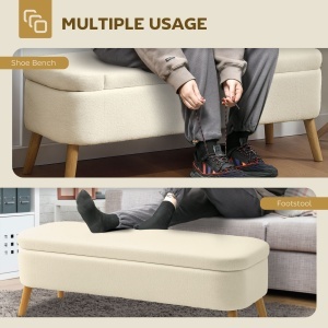 Banca de Depozitare de 65L din Material Teddy și Lemn, 120x42x45 cm, Bej - Img 6