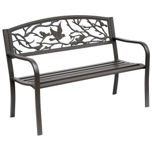 Banca de Exterior din Otel si Fonta cu Spatar cu Decoratiuni 127x60cm Maro - Img 1