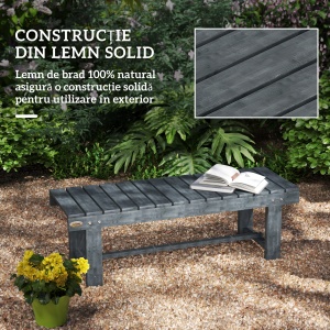 Bancă de Grădină cu 2 Locuri, Bancă de Exterior cu Șipci din Lemn de Molid, Stil Country, Perfectă pentru Terasă, Patio sau Curte, Greutate maximă 250 kg, 110x38x35 cm, Gri - Img 5