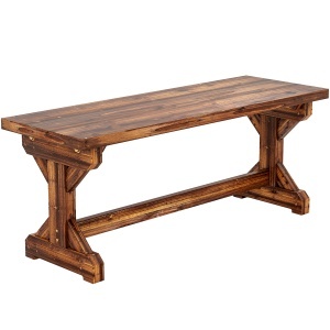 Bancă de Grădină cu 2 Locuri din Lemn de Brad cu Bază în Formă de X, Bancă Rustică pentru Exterior Fără Spătar, pentru Patio, Verandă, Balcon, 114L x 40l x 46h cm, Finisaj Carbonizat